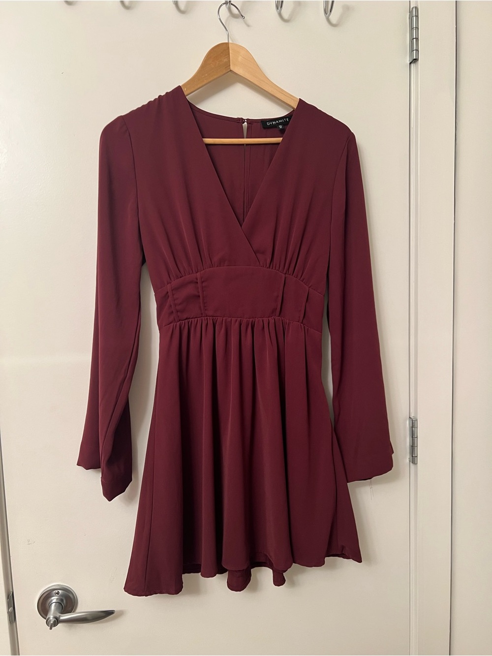 Dynamite Burgundy Long‑Sleeve Mini Dress – Size Small - Picture 3 of 7